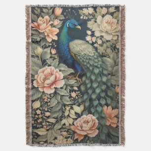 Beautiful Peacock William Morris Inspired Floral Throw Blanket