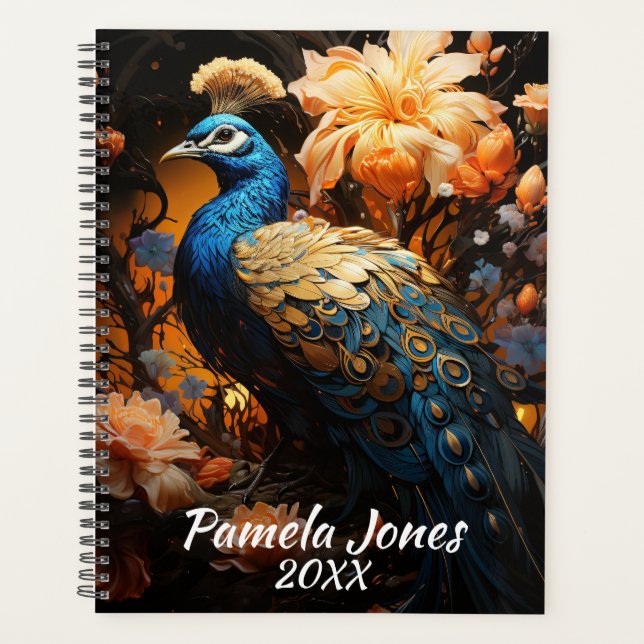 Beautiful Peacock with Flowers  Planner (Front)