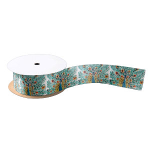 Beautiful Peacocks Emerald Green, Turquoise Satin Ribbon