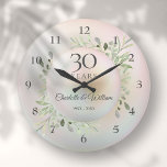 Beautiful Pearl 30th Anniversary Greenery Large Clock<br><div class="desc">Featuring a beautiful pearl and watercolor greenery foliage,  this chic 30th wedding anniversary clock can be personalized with your special pearl anniversary information on a pearl background. Designed by Thisisnotme©</div>