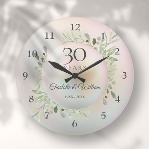 Beautiful Pearl 30th Anniversary Greenery Large Clock