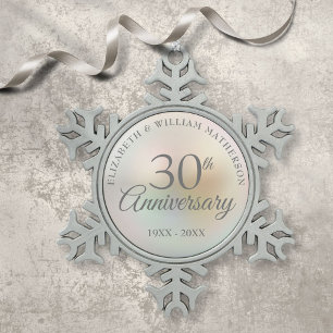 Beautiful Pearl 30th Anniversary Snowflake Pewter Christmas Ornament