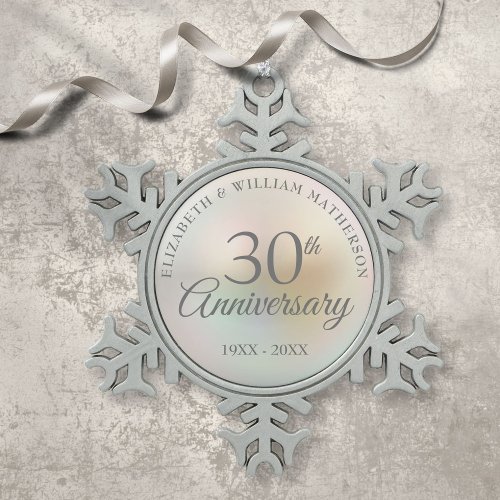 Beautiful Pearl 30th Anniversary Snowflake Pewter Christmas Ornament
