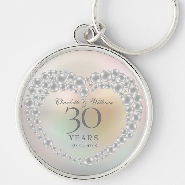 Beautiful Pearl 30th Wedding Anniversary Keychain (Front)