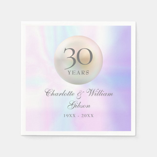 Beautiful Pearl 30th Wedding Anniversary Napkins (Front)