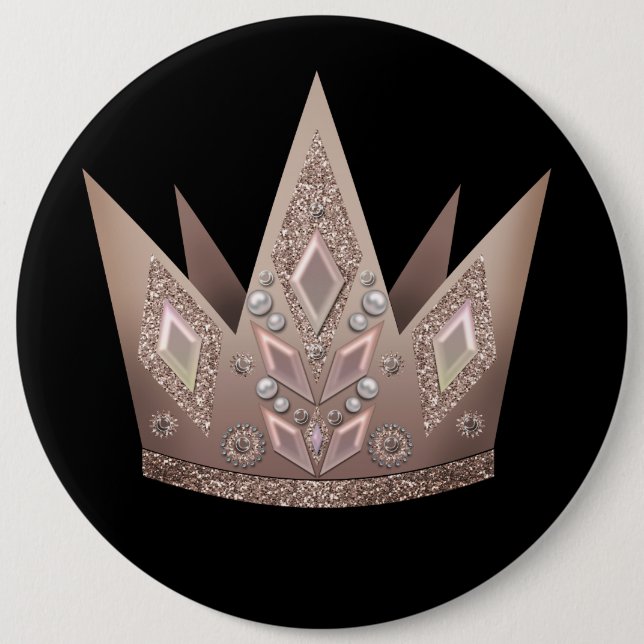 Beautiful pearl beads glitter crown golden bronze button (Front)