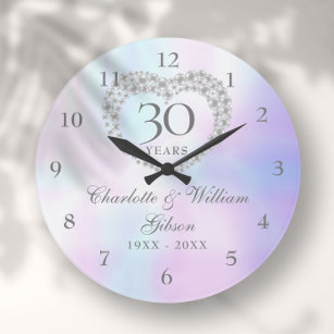 Beautiful Pearl Heart 30th Anniversary Large Clock