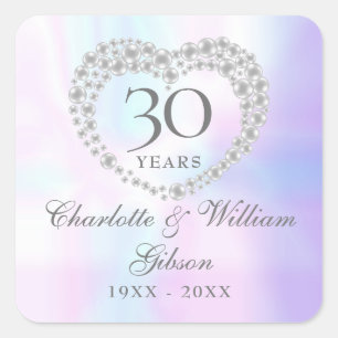 Beautiful Pearl Heart 30th Anniversary Square Sticker