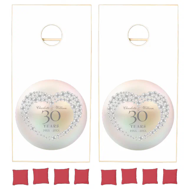 Beautiful Pearl Heart 30th Wedding Anniversary Cornhole Set | Zazzle