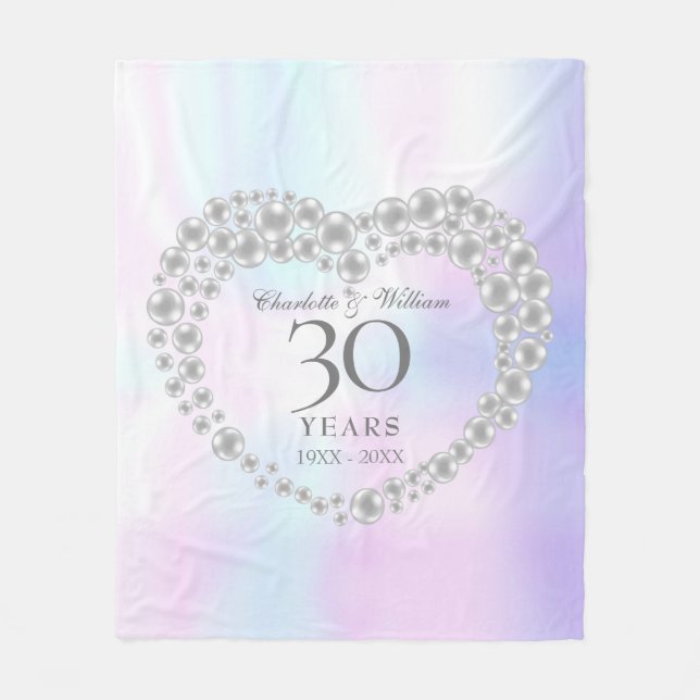 Beautiful Pearl Heart 30th Wedding Anniversary Fleece Blanket (Front)