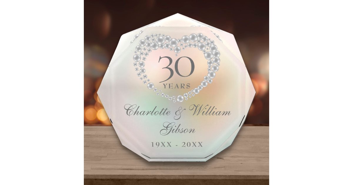 Beautiful Pearl Heart 30th Wedding Anniversary Photo Block | Zazzle