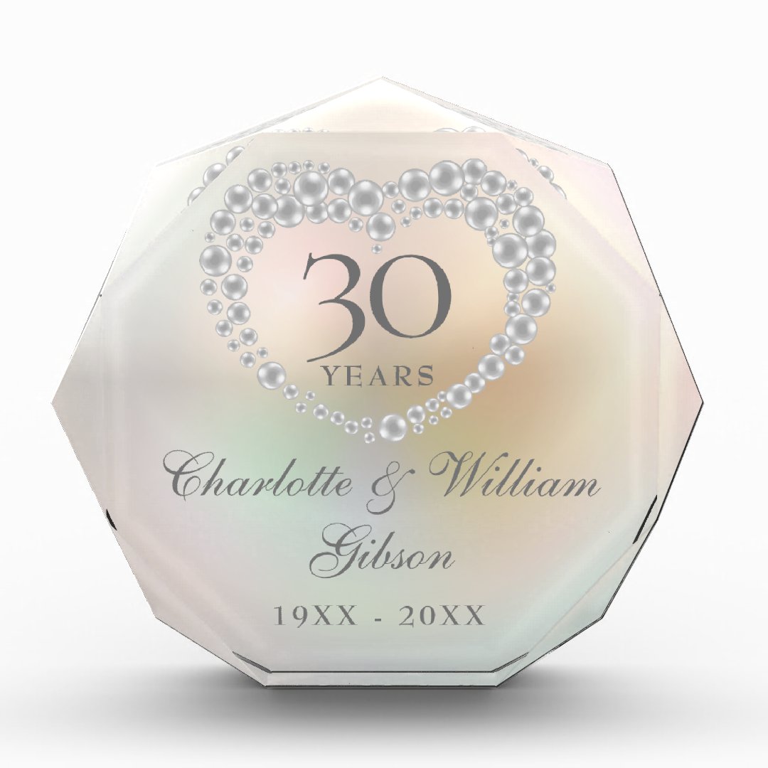 Beautiful Pearl Heart 30th Wedding Anniversary Photo Block | Zazzle