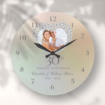 Beautiful Pearl Heart Photo 30th Anniversary Large Clock<br><div class="desc">Featuring your special photo in a beautiful pearl heart,  this chic 30th wedding anniversary clock can be personalized with your special pearl anniversary information on a pearl background. Designed by Thisisnotme©</div>