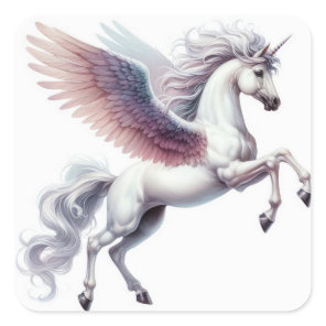 Beautiful Pegasus with Ombre Colored Wings Square Sticker
