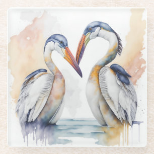 Beautiful Pelican Couple, Pelican Love Bonds Glass Coaster