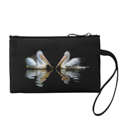 Beautiful pelicans reflection on black water, gift coin purse