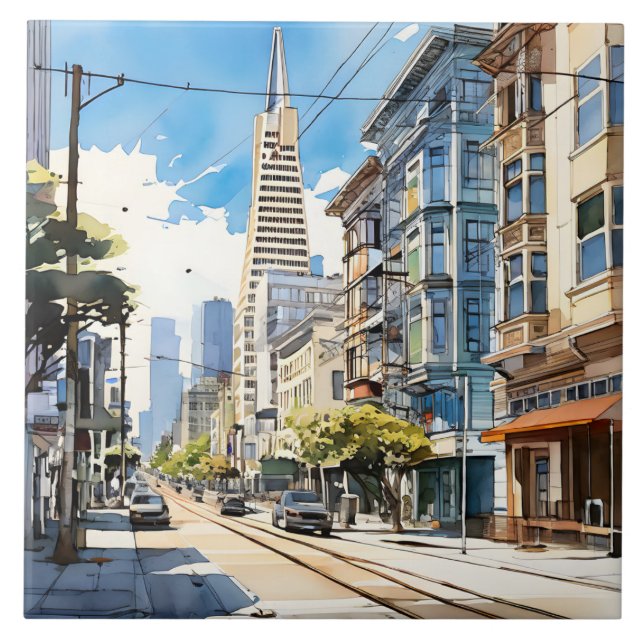 Beautiful pen and ink sketch of San Francisco Ceramic Tile (Front)