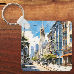 Beautiful pen and ink sketch of San Francisco Keychain