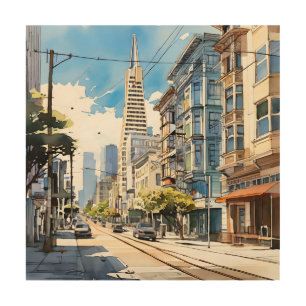 Beautiful pen and ink sketch of San Francisco Wood Wall Art
