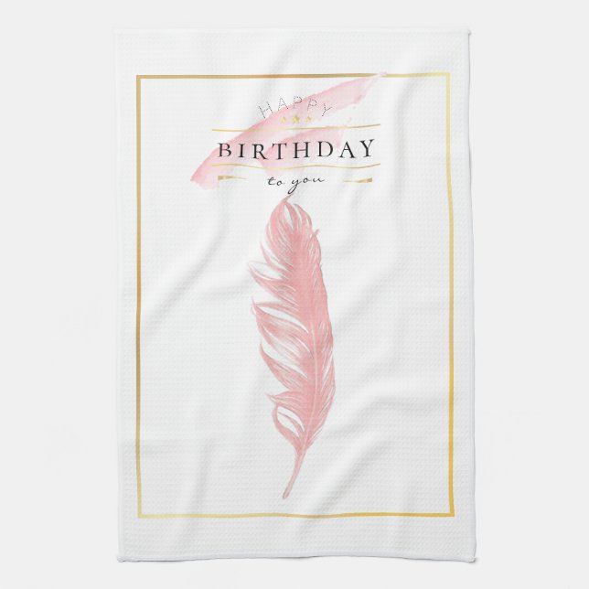 Beautiful Pencil Drawing Pink Feather Birthday Kitchen Towel (Vertical)