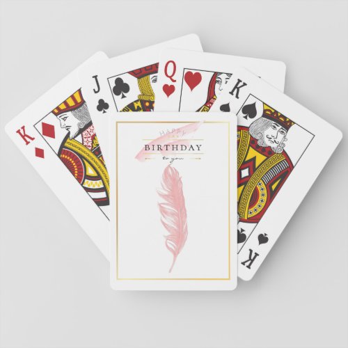 Beautiful Pencil Drawing Pink Feather Birthday Poker Cards