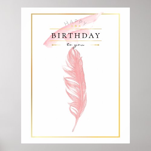 Beautiful Pencil Drawing Pink Feather Birthday Poster