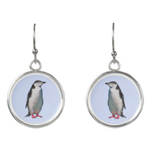 Beautiful Penguin Bird on Light Blue Earrings