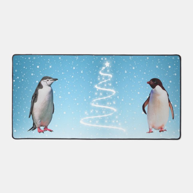 Beautiful Penguin Couple on Light Blue Desk Mat (Front)