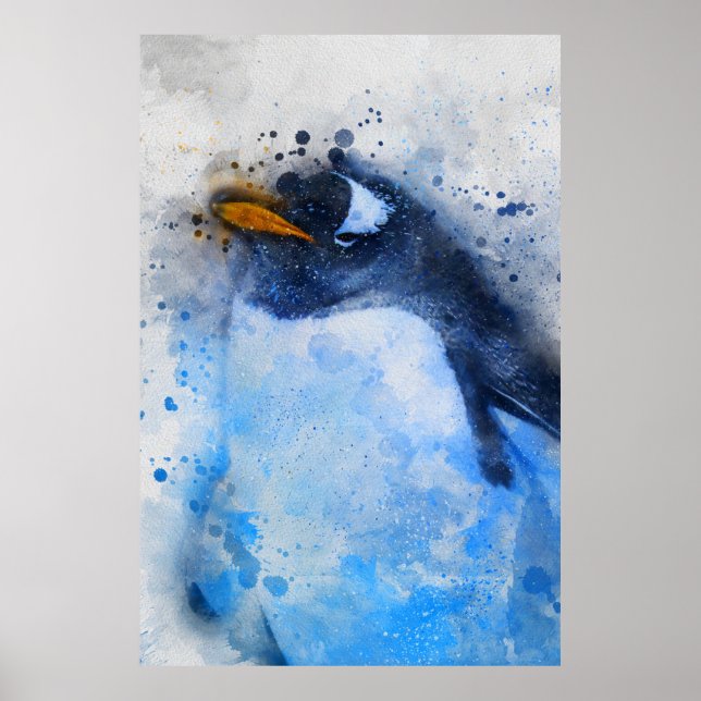 beautiful penguin minimal watercolor painting poster (Front)