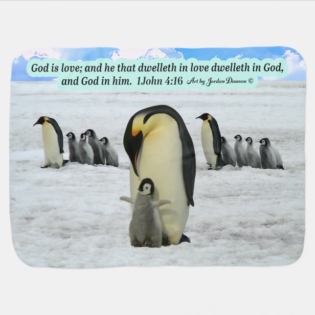 Beautiful Penguin Scripture 1 John 4:16 Baby Blanket (Horizontal)