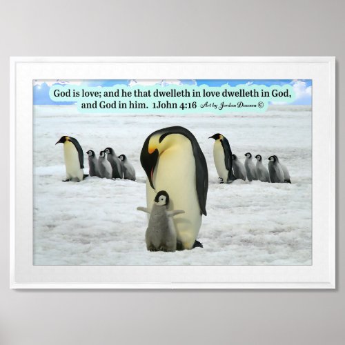 Beautiful Penguin Scripture 1 John 416 Framed Art