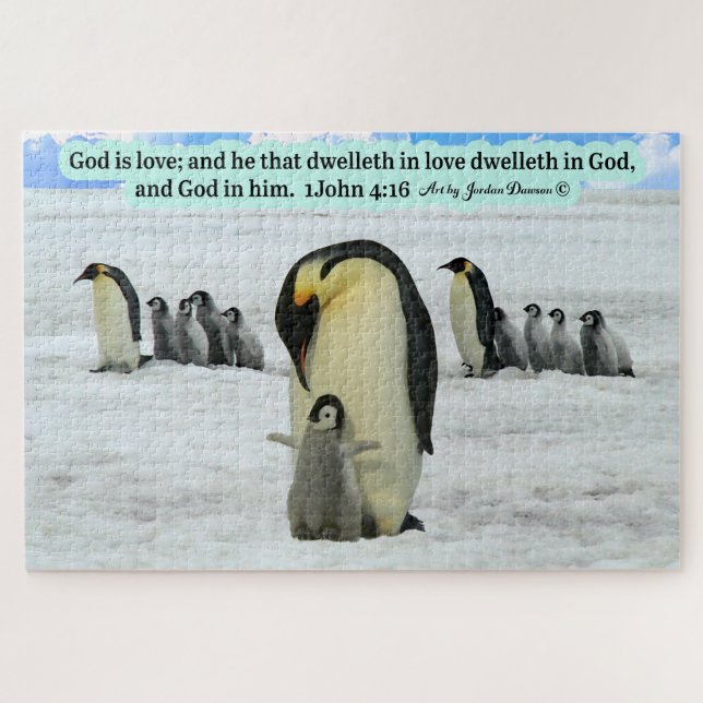 Beautiful Penguin Scripture 1 John 4:16 Jigsaw Puzzle (Horizontal)