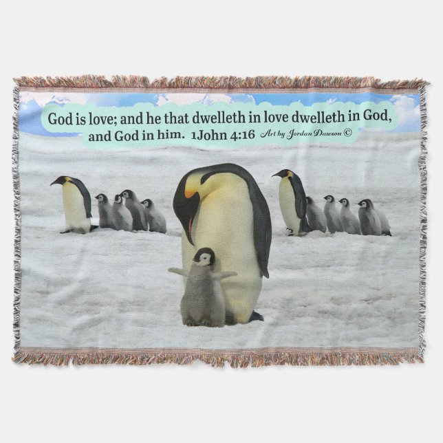 Beautiful Penguin Scripture 1 John 4:16 Throw Blanket (Front)