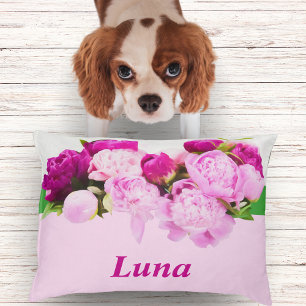 Beautiful Peonies Customize Name Dog Bed