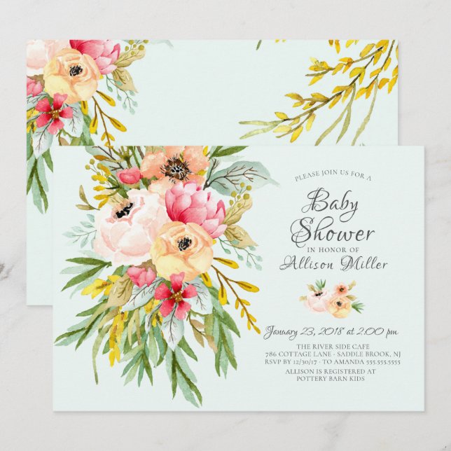 Beautiful Peonies Floral Baby Shower Invitations (Front/Back)