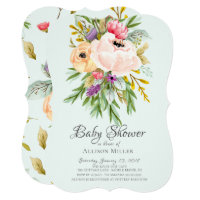 Beautiful Peonies Floral Baby Shower Invitations