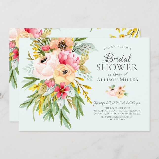 Beautiful Peonies Floral Bridal Shower Invitations (Front/Back)