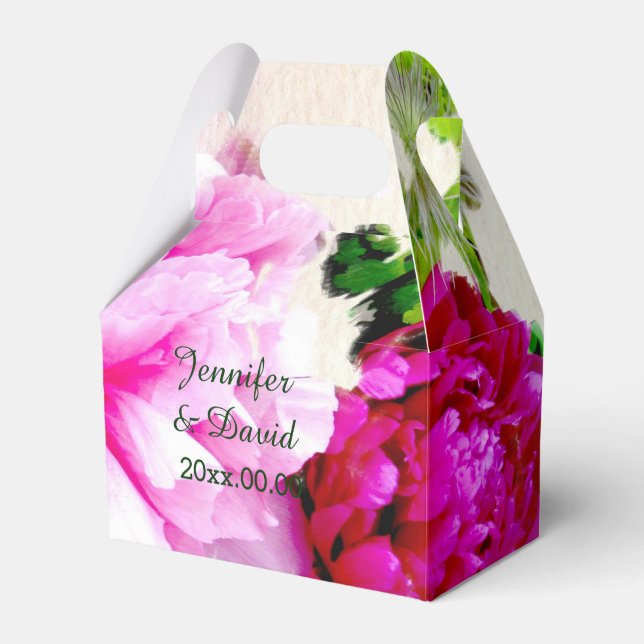 Beautiful Peonies Wedding Gable Favor Box (Front Side)