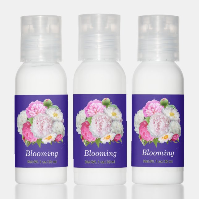 Beautiful peony flowers on indigo blue hand lotion (Set)