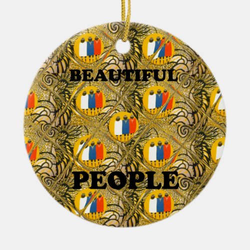 Beautiful People African Traditional Motif Colors  Ceramic Ornament