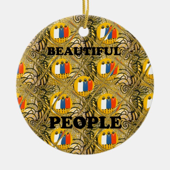 Beautiful People African Traditional Motif Colors  Ceramic Ornament (Front)