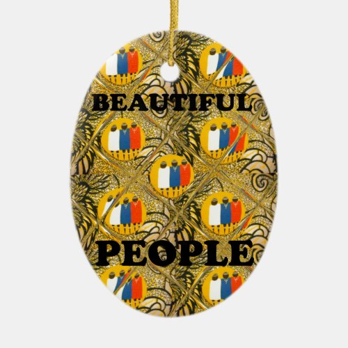 Beautiful People African Traditional Motif Colors  Ceramic Ornament