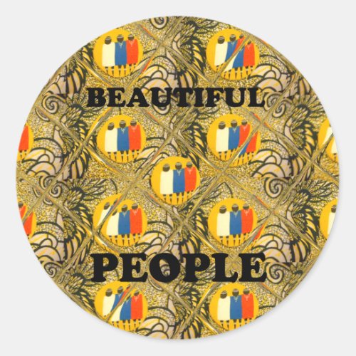 Beautiful People African Traditional Motif Colors Classic Round Sticker