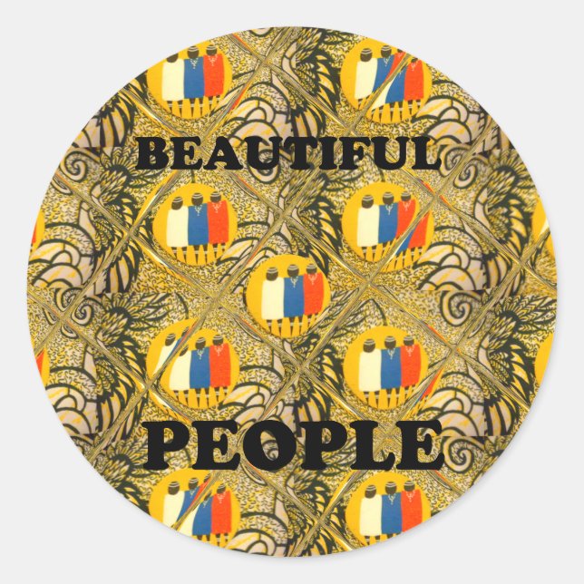 Beautiful People African Traditional Motif Colors Classic Round Sticker (Front)