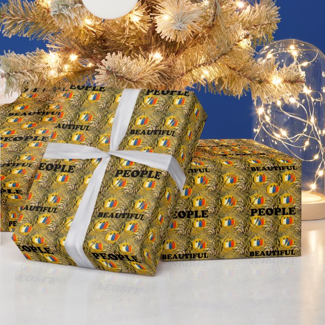 Beautiful People African Traditional Motif Colors Wrapping Paper (Holidays)