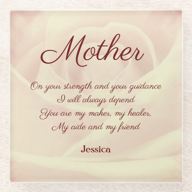 Beautiful Personalised Mother Poem Glass Coaster (Front)