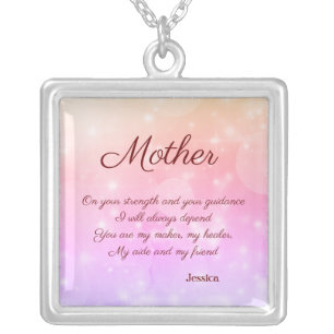 Beautiful Personalised Mother Poem Silver Plated Necklace