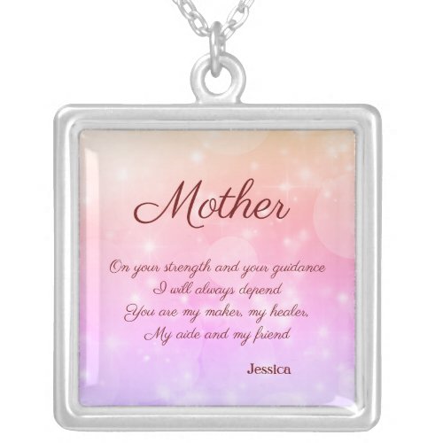Beautiful Personalised Mother Poem Silver Plated Necklace