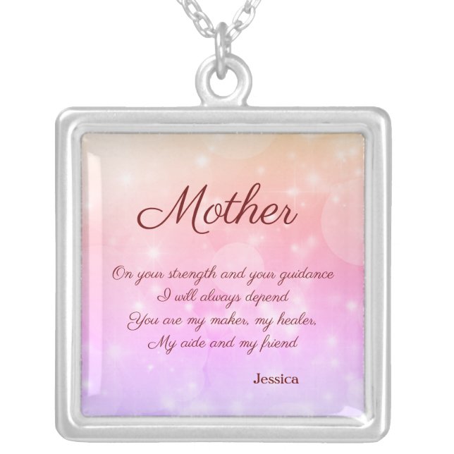 Beautiful Personalised Mother Poem Silver Plated Necklace (Front)