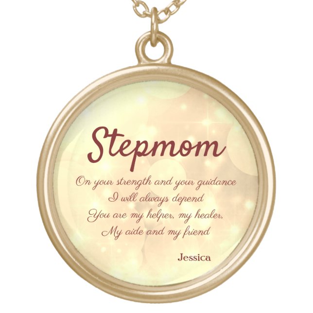 Beautiful Personalised Stepmom Poem Gold Plated Necklace (Front)